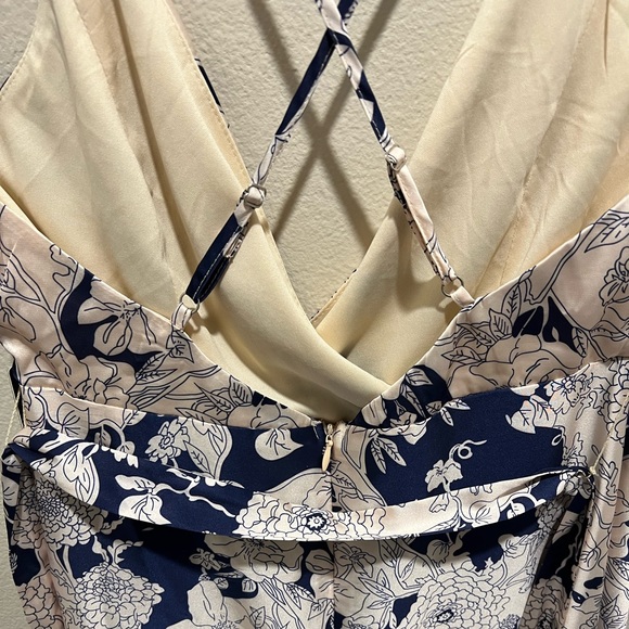 NWT Blush and Navy Blue Floral Print Satin Maxi Dress - Picture 7 of 9